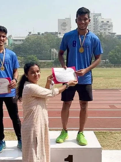 The 800m podium at the Mumbai University Zonal meet, with my athletes Harsh and Gagan taking silver and gold.