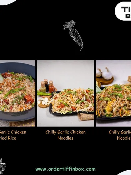 Here are some of our popular non-veg Chinese dishes. This selection includes Chilly Garlic Chicken Fried Rice, Chilly Garlic Chicken Noodles, and Chilly Garlic Egg Noodles.