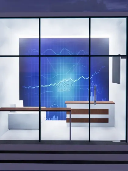 A nighttime view of the trading office concept. This render shows how strategic interior lighting can turn the office into a glowing beacon, enhancing its visibility and brand presence after hours.