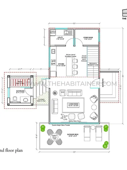 The ground floor plan for the forest container home.
