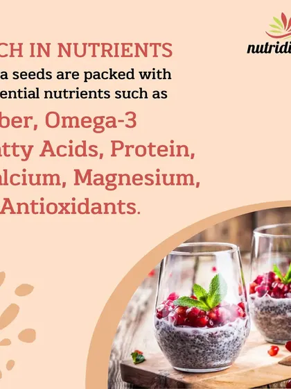 Chia seeds are a true superfood. They are packed with essential nutrients like fiber, Omega-3 fatty acids, protein, calcium, and magnesium, making them a great addition to your diet for overall health.
