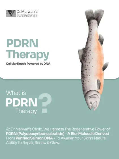 This graphic introduces PDRN Therapy, a cornerstone of my regenerative practice. It explains how this bio-molecule, derived from purified salmon DNA, works at a cellular level to awaken your skin's natural ability to repair itself, improving texture and restoring a healthy glow.