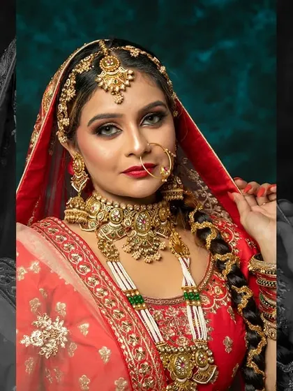 Another beautiful bridal look created by my students. This showcases a traditional red lehenga with heavy jewelry, and the makeup is balanced to be glamorous without being overwhelming.