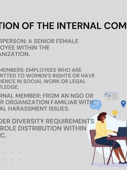 The composition of the Internal Committee is prescribed by law to ensure fairness and impartiality. This slide breaks down the requirements, including a senior female employee as chairperson, other employee members, and a mandatory external member.