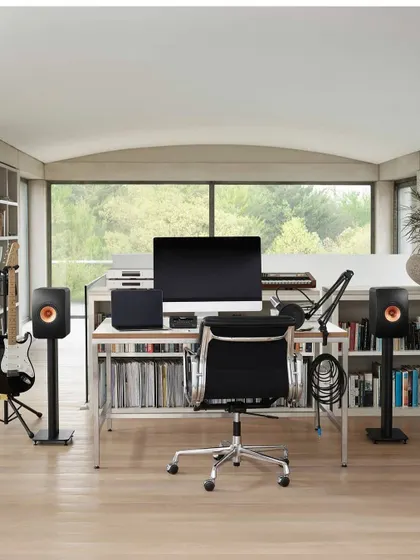 Your home office or creative studio deserves great sound too. This setup with KEF speakers provides accurate, detailed audio perfect for work and relaxation.