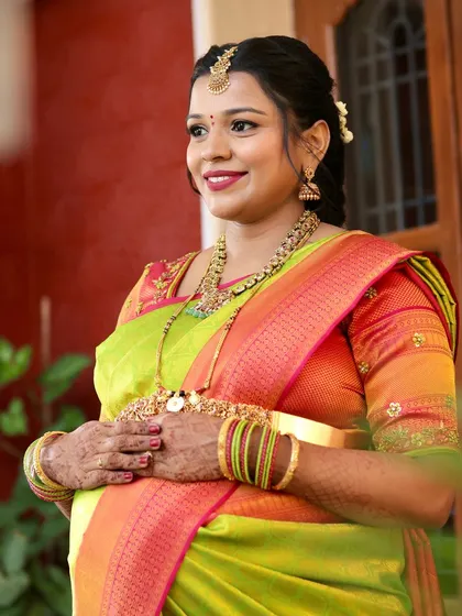 A beautiful portrait from a baby shower. The makeup is classic and timeless, ensuring she looks and feels her best on this special day.