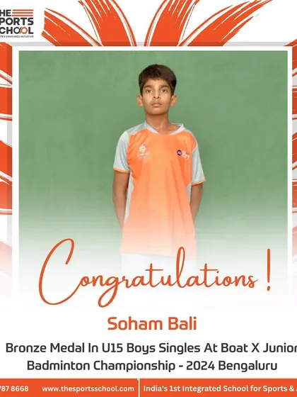 Soham Bali with his Bronze Medal in U15 Boys Singles at the Boat X Junior Badminton Championship.