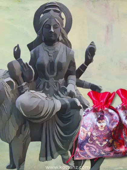 Our Navaratri potli bags celebrate the feminine energy of Shakti. The powerful image of the goddess makes this a meaningful gift for the festival.