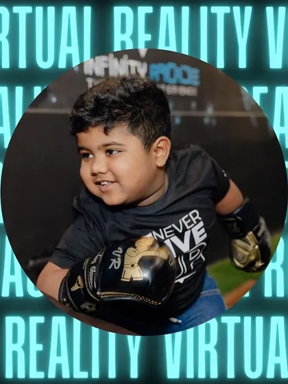 A young champion getting into the zone with our VR boxing game. It's a fun and active way to experience virtual reality.