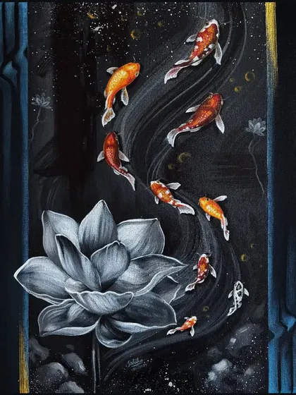 Art can bring so much peace and positivity into a home. My "Under the Lotus Moon" painting is made with Vastu principles in mind, featuring koi fish for good fortune and lotus flowers for purity. This piece is perfect for adding a serene and meaningful touch to your living room or office.