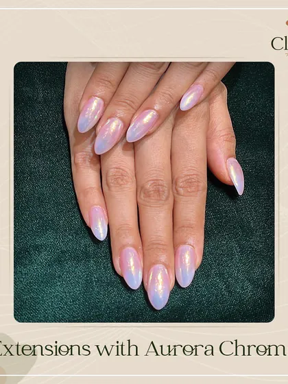Aurora chrome has become a huge trend, and we can't get enough of it. This finish gives a pearlescent, multi-dimensional glow that elevates any manicure.