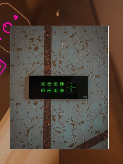 This panel features custom green icons to match the client's decor. We can tailor the color and brightness of the backlights to fit any interior design scheme.