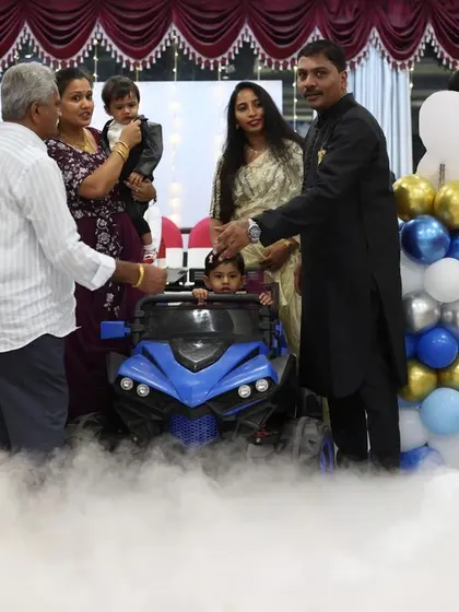 The grand entrance for the little boss baby! We used a smoke machine to create a dramatic effect as the birthday boy made his entrance in his mini car.