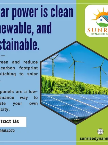 Go green and reduce your carbon footprint by switching to low-maintenance solar power. This graphic combines the concepts of wind and solar for a complete renewable energy picture.