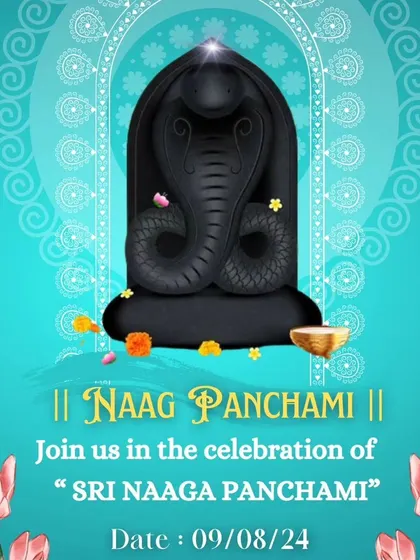An announcement for a Sri Naaga Panchami celebration, an important day for serpent worship.