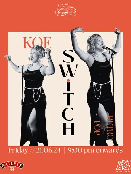A vibrant, retro-style poster for Koe's performance, perfectly matching her Pop and Retro set.