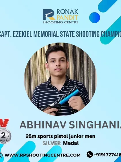 We congratulate Abhinav Singhania for his Silver Medal in the 25m sports pistol junior men event at the 26th Capt. Ezekiel Memorial State Shooting Championship.