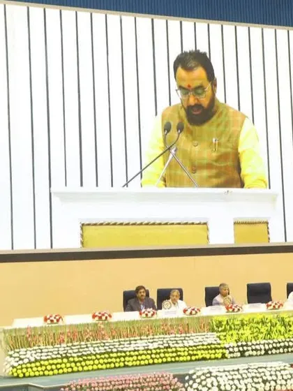 Speaking at the Yoga Mahotsav. I often share my knowledge and passion for yoga at large public forums and conferences.