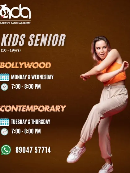 For our older dancers aged 10-19, the Kids Senior batches offer more advanced choreography in Bollywood and Contemporary, helping them sharpen their skills and develop their unique style.