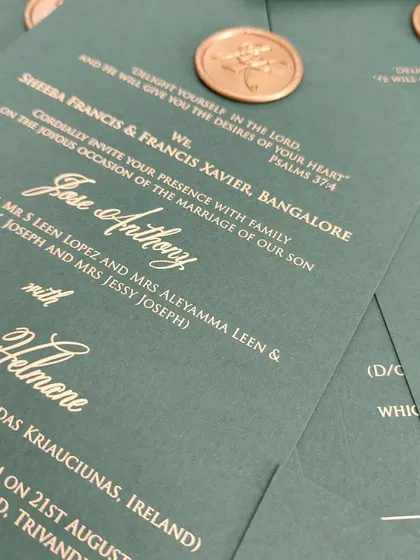 This shot highlights the beautiful script and layout of the Glassglow Green invitation. The combination of classic fonts and modern spacing creates a timeless look.