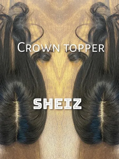 A product shot of our 100% real hair crown toppers. They are designed with a natural-looking scalp parting for a seamless integration with your own hair.