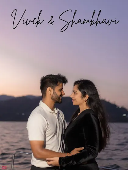 A beautiful portrait against a pastel sunset sky, capturing the romance of an evening on the lake.