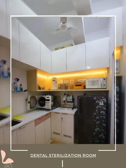 This is the dental sterilization room, where functionality is paramount. I designed a compact and efficient layout with easy-to-clean surfaces and smart storage to ensure the highest standards of hygiene are met.