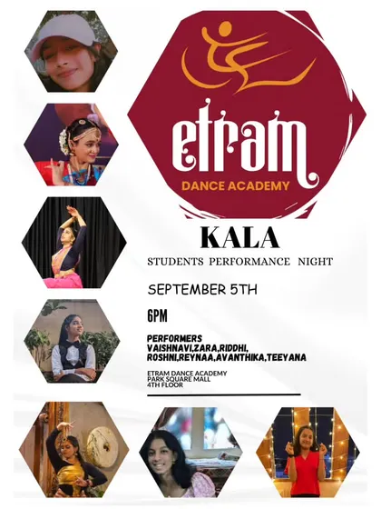 An announcement for our 'KALA' student performance night. This initiative gives our students a space to self-choreograph and perform for friends and family, helping them grow as artists.