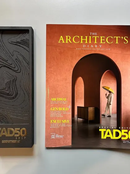 **TAD50 Feature:** We are honored to be featured in the inaugural TAD 50 list by The Architect's Diary, which celebrates 50 firms in India driving positive change through design. This is the award and magazine cover.