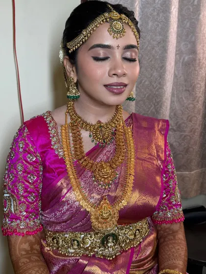 A close-up of the soft glam eye makeup and flawless base. This look is a perfect example of enhancing natural beauty for a timeless bridal portrait.