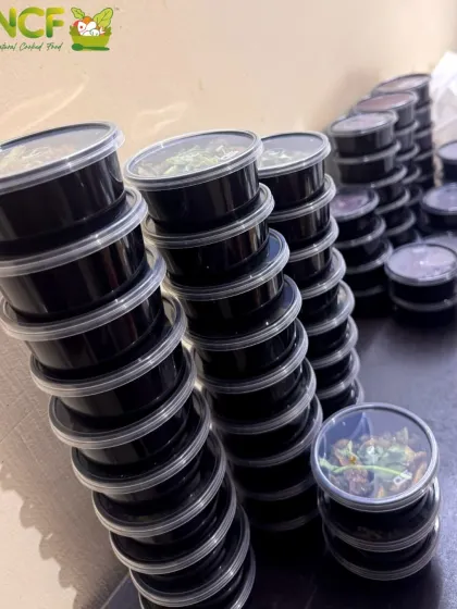 Stacks of containers filled with various dishes for the 'Cheiraoba' feast, from 'Sareng thongba' to 'Chak-hao kheer'.