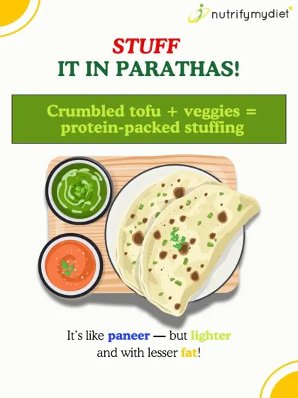 Stuff your parathas with a mix of crumbled tofu and veggies for a protein-packed meal. It's like paneer, but lighter and with less fat.