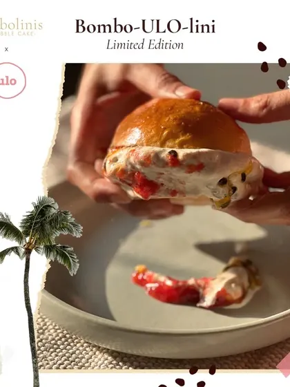 For a special collaboration, I created the "Bombo-ULO-lini," a brioche bun filled with ULO's Nannari ice cream, passion fruit curd, and strawberry jam.