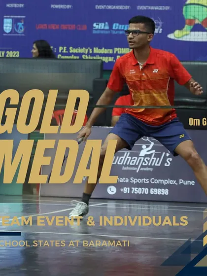Om Gavandi in action. He won double gold in both Team Event and Individual Singles at the School States tournament in Baramati.