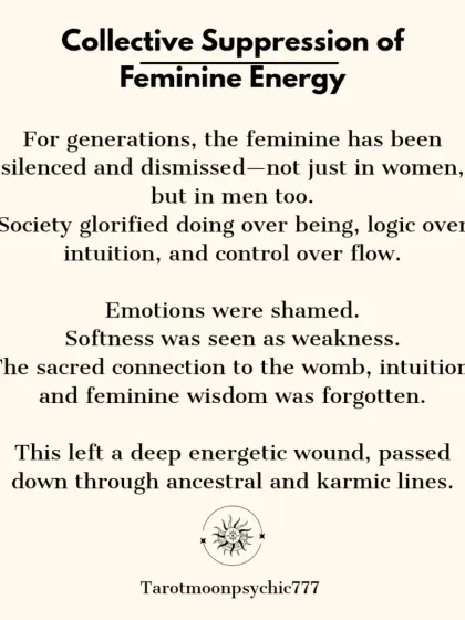 For generations, feminine energy has been suppressed in both men and women. This post discusses how society's glorification of logic over intuition has created a deep energetic wound passed down through ancestral lines.