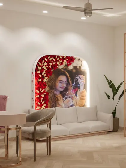 Another perspective of the salon waiting area, showing the seating arrangement. The goal is to create a comfortable and aesthetically pleasing space for clients from the moment they walk in.