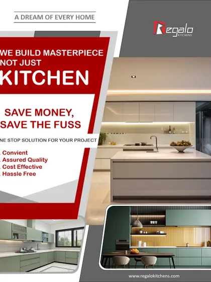 We build masterpieces, not just kitchens. This graphic highlights our one-stop solution for your project, promising convenience, assured quality, and a cost-effective, hassle-free process.