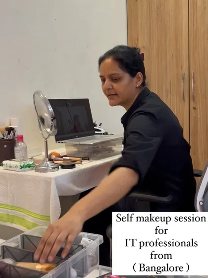 An IT professional from Bangalore in a one-on-one session. I help my students organize their makeup and understand the products they already own.