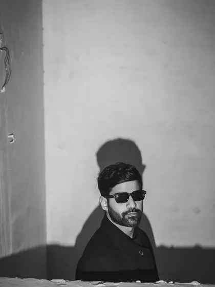 A black and white shot, framed by the architecture. My music is often about finding the groove within a structure.