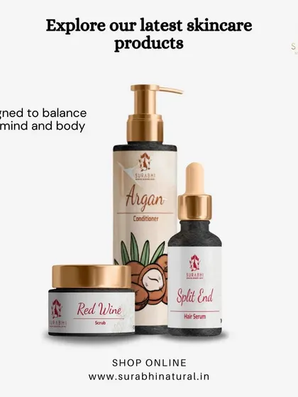 Explore some of my latest products, designed to balance your mind and body. This collection features my Red Wine Scrub, Argan Conditioner, and Split End Hair Serum.