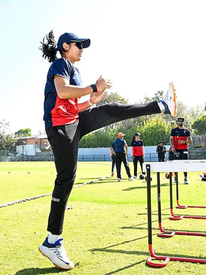 A close-up of an RCB player's dynamic hurdle drill, part of the comprehensive fitness training conducted at our academy.
