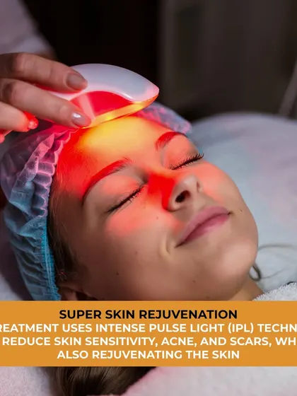Super Skin Rejuvenation (SSR) uses Intense Pulsed Light (IPL) technology. It's an excellent treatment for reducing skin sensitivity, acne, and scars while simultaneously rejuvenating the skin.