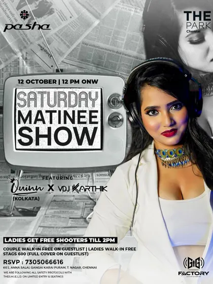 An alternate version of the flyer for the matinee show at Pasha in Chennai, highlighting my gig.