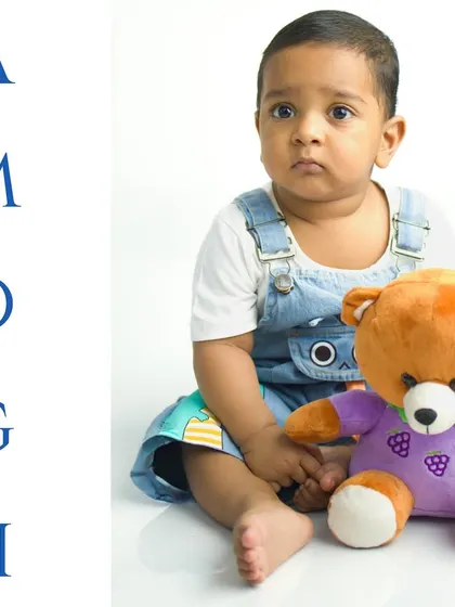 A personalized portrait for Amogh's first birthday. Adding a name to an image makes it an even more special keepsake for the family.
