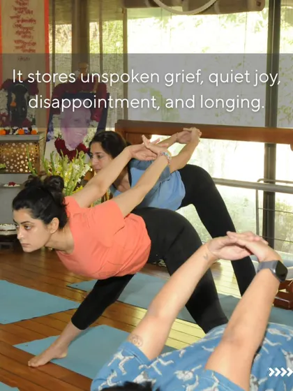 Your heart stores unspoken grief, quiet joy, disappointment, and longing. In poses like this assisted Parsvottanasana, we work to open the chest and shoulders, creating space for these feelings to be acknowledged and released.