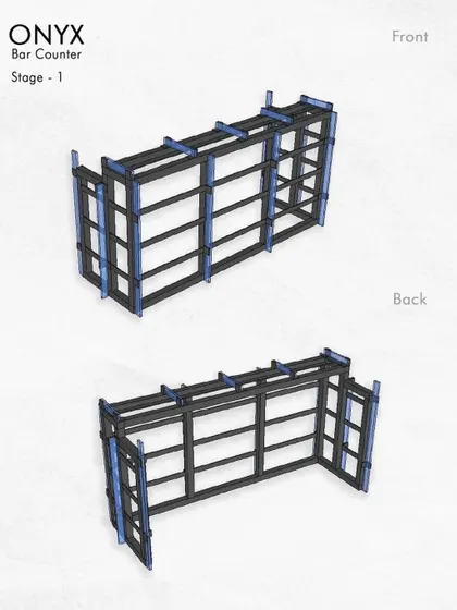 A view of the front and back of the initial framework.