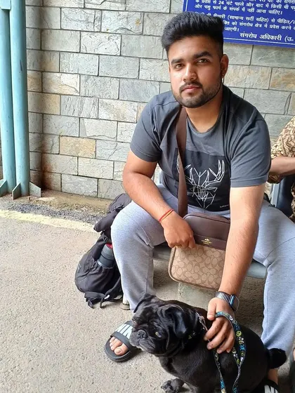 A handsome black pug waiting patiently with his dad. We make sure we have all our ducks in a row to make the AQCS visit as quick as possible.
