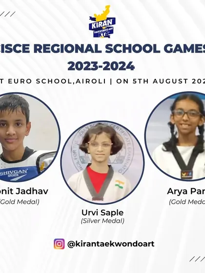 A graphic celebrating our winners from the CISCE Regional School Games. Ronit Jadhav and Arya Pandit won gold, qualifying them for the nationals.
