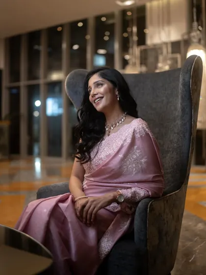 Milana Nagaraj looking radiant and happy in her custom Kalasthree ensemble.