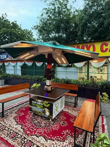 Our Solar Patio provides a comfortable and connected outdoor space at the IHQ, MoD Army Canteen in New Delhi. This unit combines shaded seating with integrated lighting, fans, and charging ports, all powered by clean solar energy.